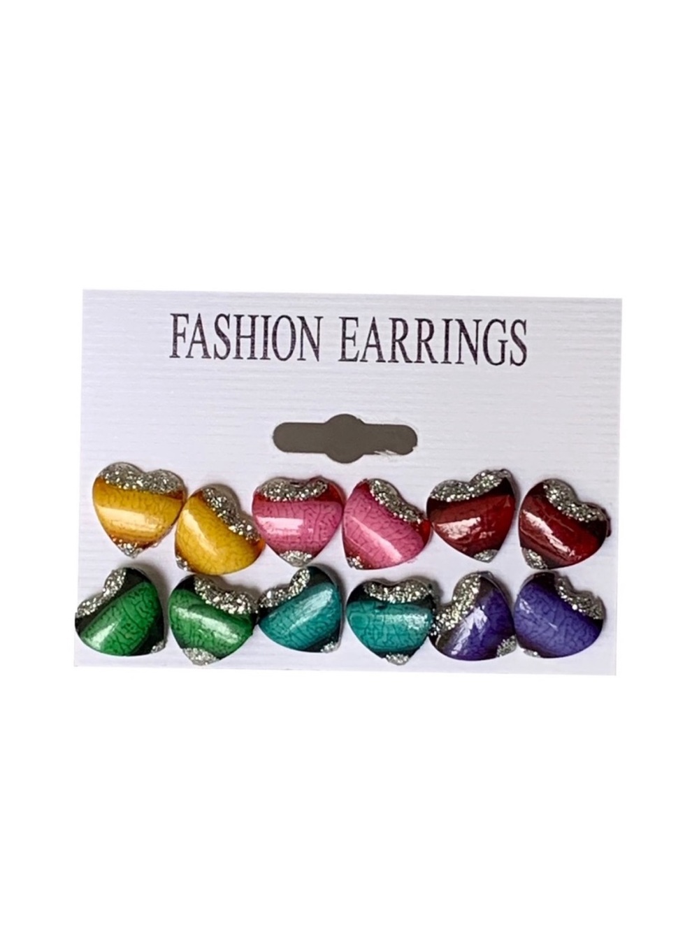 Boutique Set of 6 Pairs of Rainbow Heart Fashion Stud Earrings + 2 Free Pairs